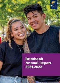 Cover of Annual report for 2021-22 showing young man and young woman smiling